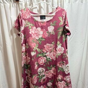 Pink Violet Floral Scoop Neck Dress